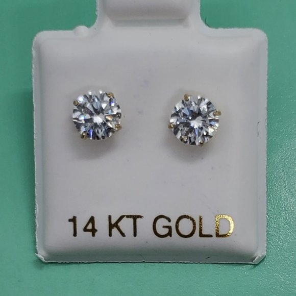 14 KT Italian Gold CZ Round Stud Earrings - Picture 5 of 13